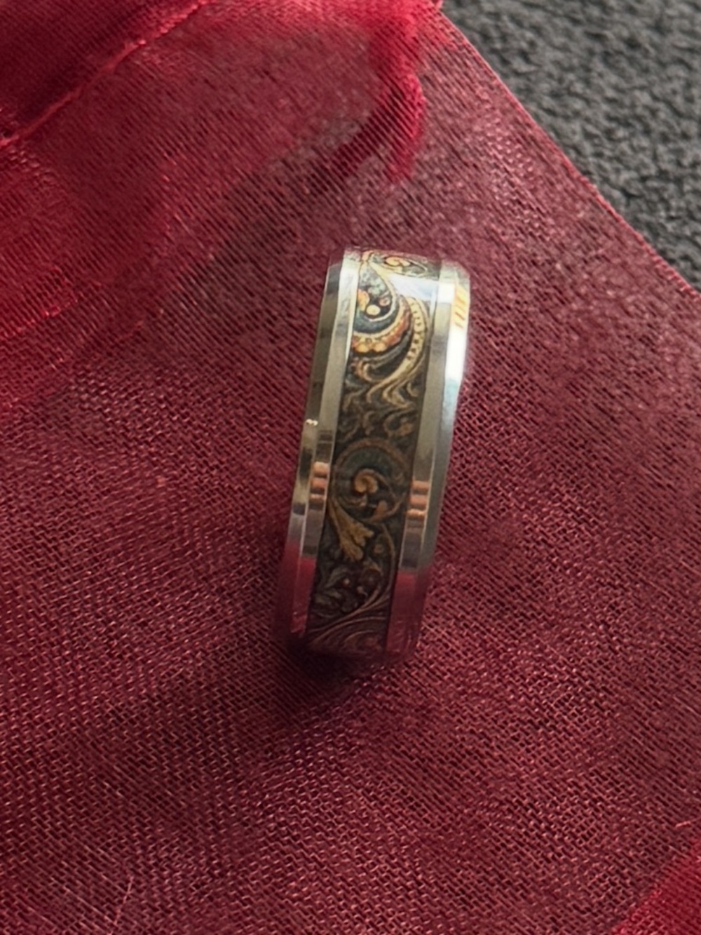 Paisley Inlay Ring in Silver & Blue